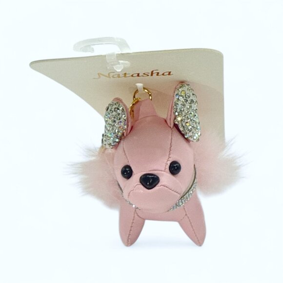 NEW Natasha Handbag Charm/ Key Ring/ Key Chain - Rhinestone Pink Dog - Picture 1 of 4